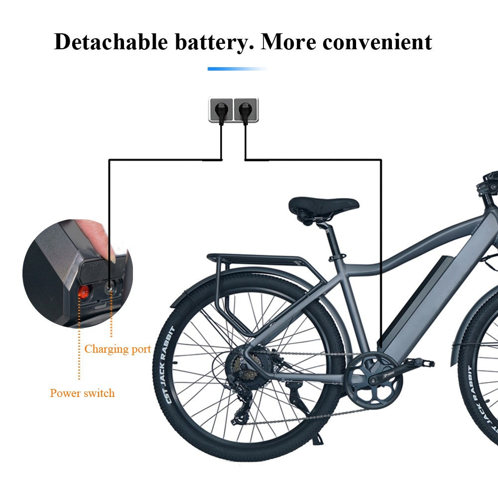 Elektrické kolo CMACEWHEEL F26, pneumatiky 27,5*2,1", výkon 500 W, maximální rychlost 42 km/h, lithiová baterie 48 V 17 Ah, dojezd 100 km - stříbrně šedá