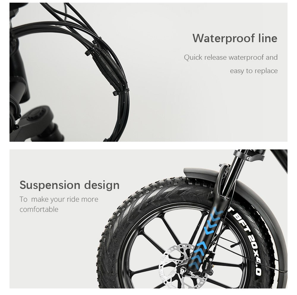 Elektrické kolo CMACEWHEEL K20, 20*4,0 palce, pneumatiky CST, motor 750 W, maximální rychlost 40–45 km/h, baterie 48 V 17 Ah, dojezd 70 km