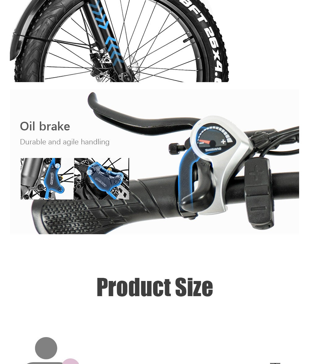 Elektrické kolo CMACEWHEEL M26 26*4,0 palce CST Fat Tire 750W motor 40-45 km/h maximální rychlost 48V 17Ah baterie dojezd 110 km - šedé