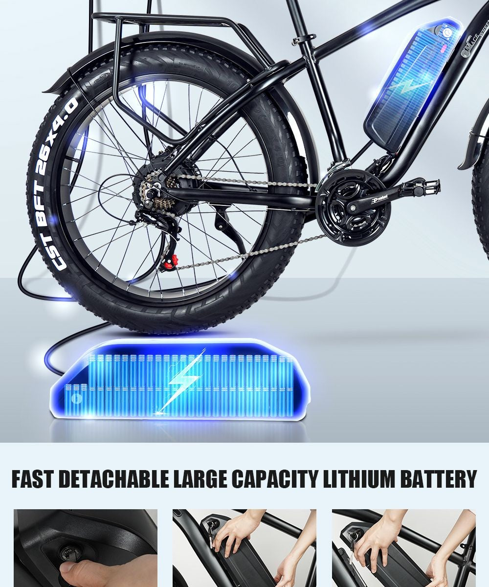 Elektrické kolo CMACEWHEEL M26 26*4,0 palce CST Fat Tire 750W motor 40-45 km/h maximální rychlost 48V 17Ah baterie dojezd 110 km - šedé