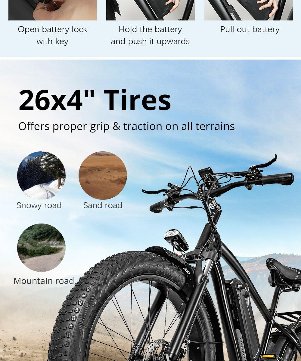 Elektrické kolo CMACEWHEEL M26 26*4,0 palce CST Fat Tire 750W motor 40-45 km/h maximální rychlost 48V 17Ah baterie dojezd 110 km - šedé