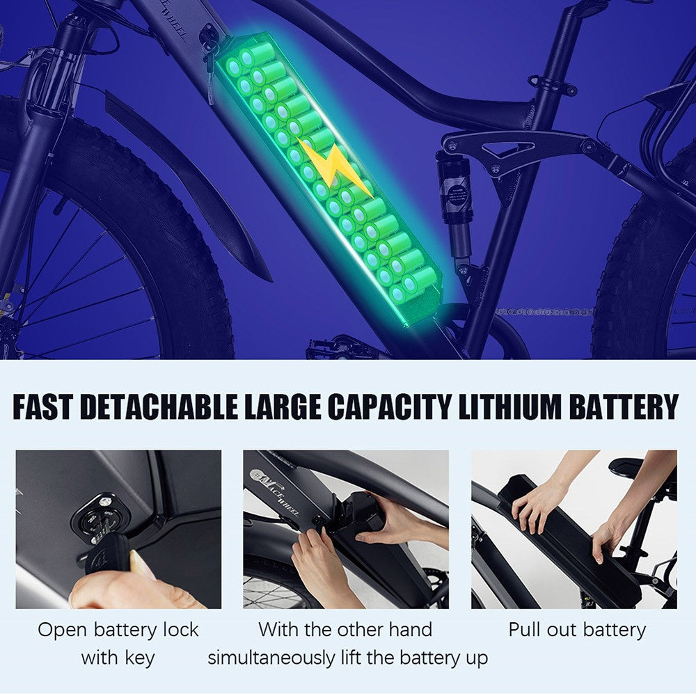 Elektrické kolo CMACEWHEEL TP26 26*4,0 palce, pneumatiky CST, motor 750 W, maximální rychlost 40–45 km/h, baterie 17 Ah