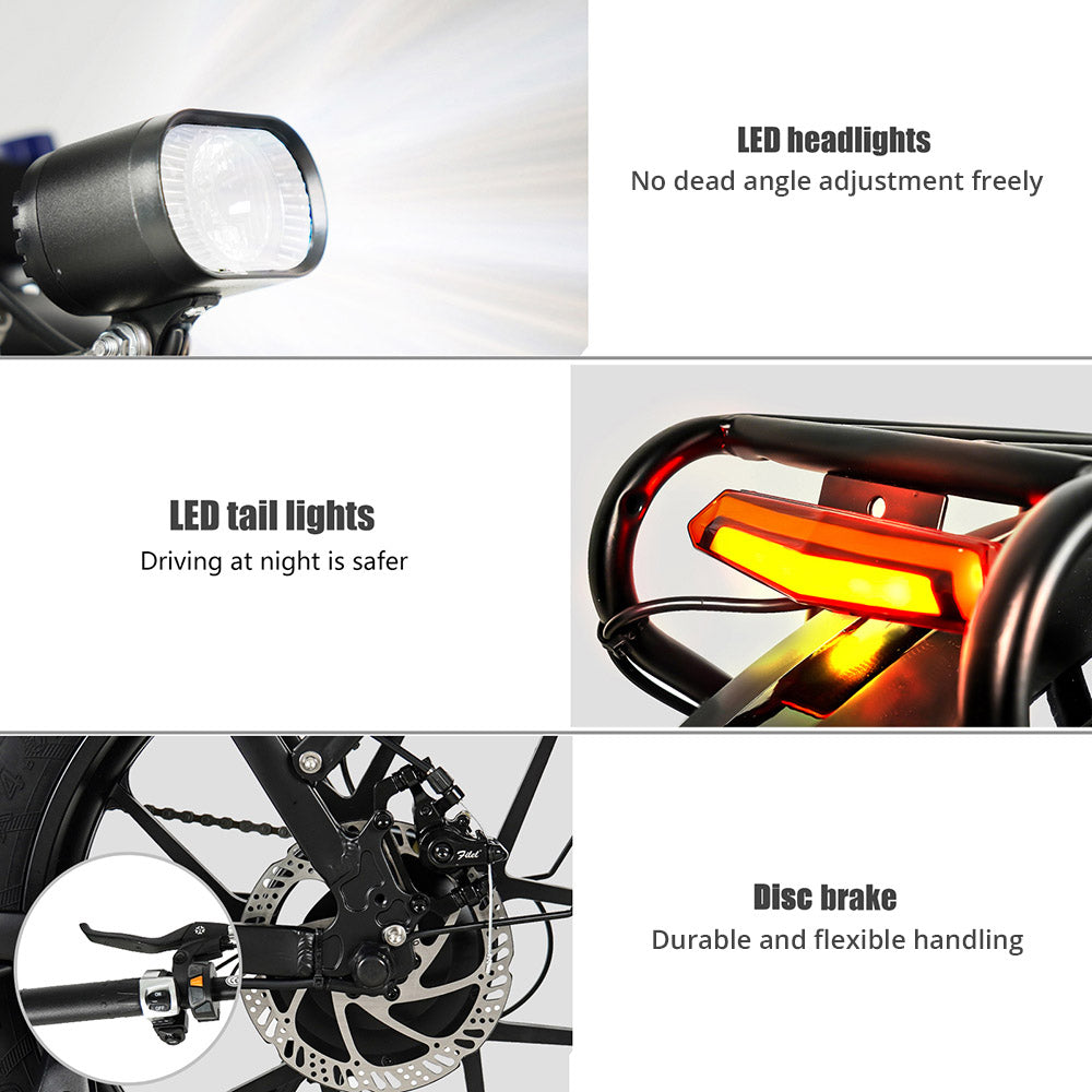 Skládací elektrokolo CMACEWHEEL Y20, motor 250 W, baterie 48 V 18 Ah, 20 x 4,0" tlusté pneumatiky CST, maximální rychlost 25 km/h, dojezd 70–90 km, přední a zadní kotoučová brzda, vodotěsnost IP65 – černá