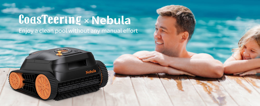 Bezdrátový robotický čistič bazénů CoasTeering Nebula, doba provozu 180 minut, lezení po stěnách a čištění vodní hladiny, bezkartáčové motory, chytrá navigace, čištění zapuštěných bazénů do 3229 čtverečních stop