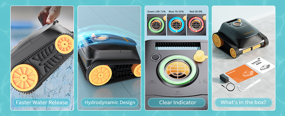 Bezdrátový robotický čistič bazénů CoasTeering Nebula, doba provozu 180 minut, lezení po stěnách a čištění vodní hladiny, bezkartáčové motory, chytrá navigace, čištění zapuštěných bazénů do 3229 čtverečních stop