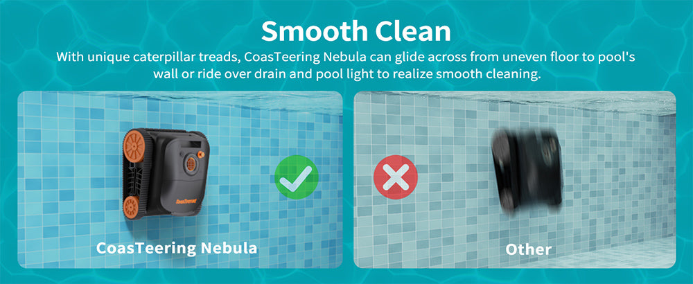 Bezdrátový robotický čistič bazénů CoasTeering Nebula, doba provozu 180 minut, lezení po stěnách a čištění vodní hladiny, bezkartáčové motory, chytrá navigace, čištění zapuštěných bazénů do 3229 čtverečních stop
