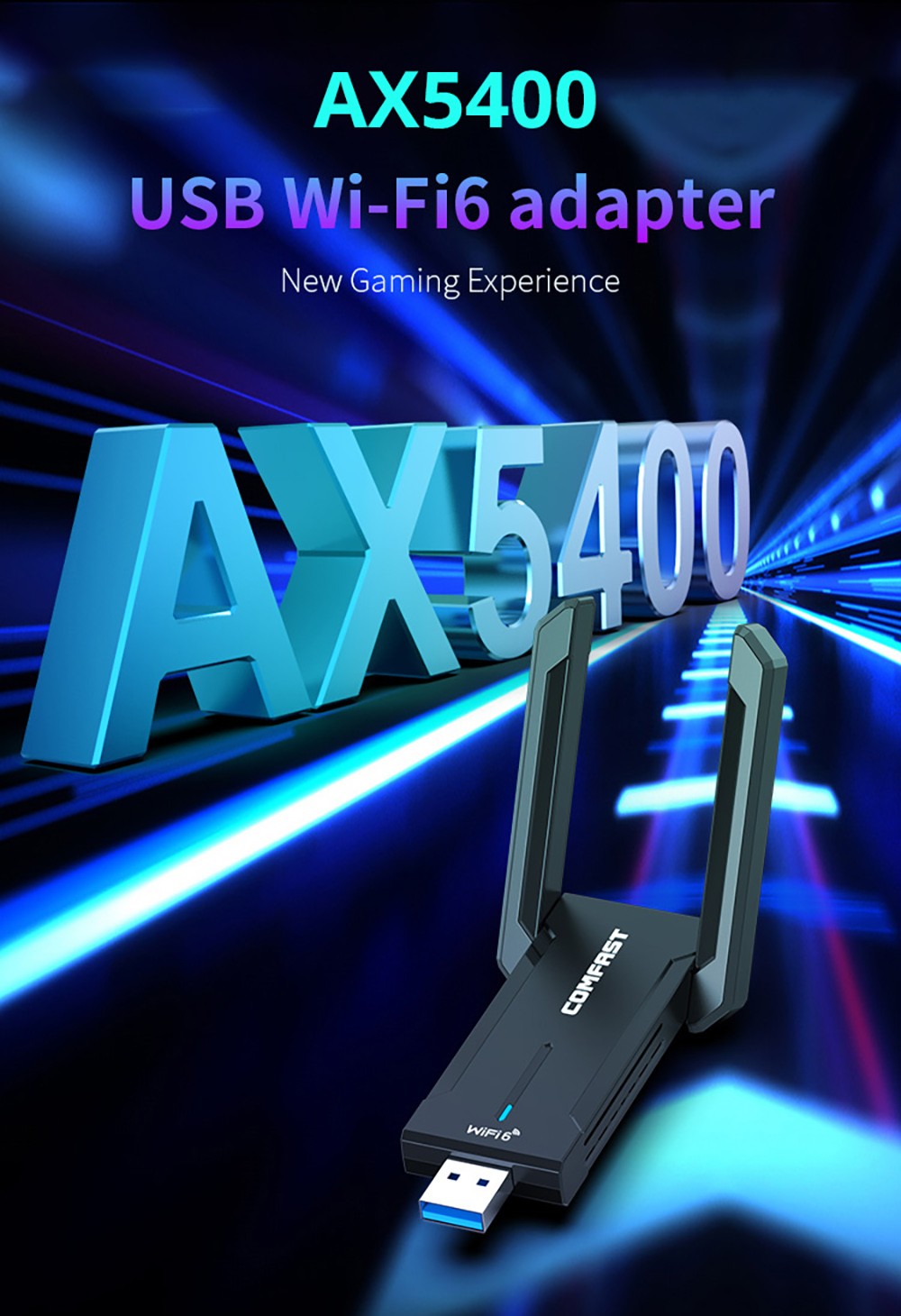 Bezdrátový herní adaptér COMFAST CF-972AX WiFi 6, třípásmový 5374 Mbps USB 3.0, ovladač zdarma, WiFi dongle, podporuje režim AP