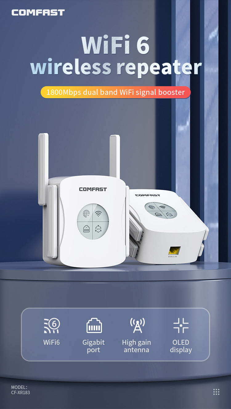 Bezdrátový router COMFAST CF-XR183, opakovač signálu až 1200 m, 4 antény 2 dBi, opakovač WiFi signálu, WiFi 6 - US