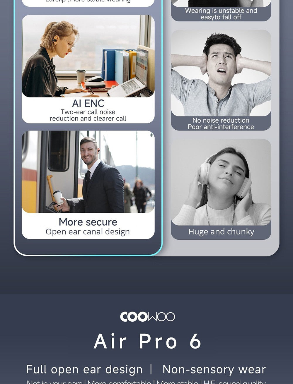 Coowoo Air Pro 6 Bluetooth sluchátka s klipem do uší - bílá