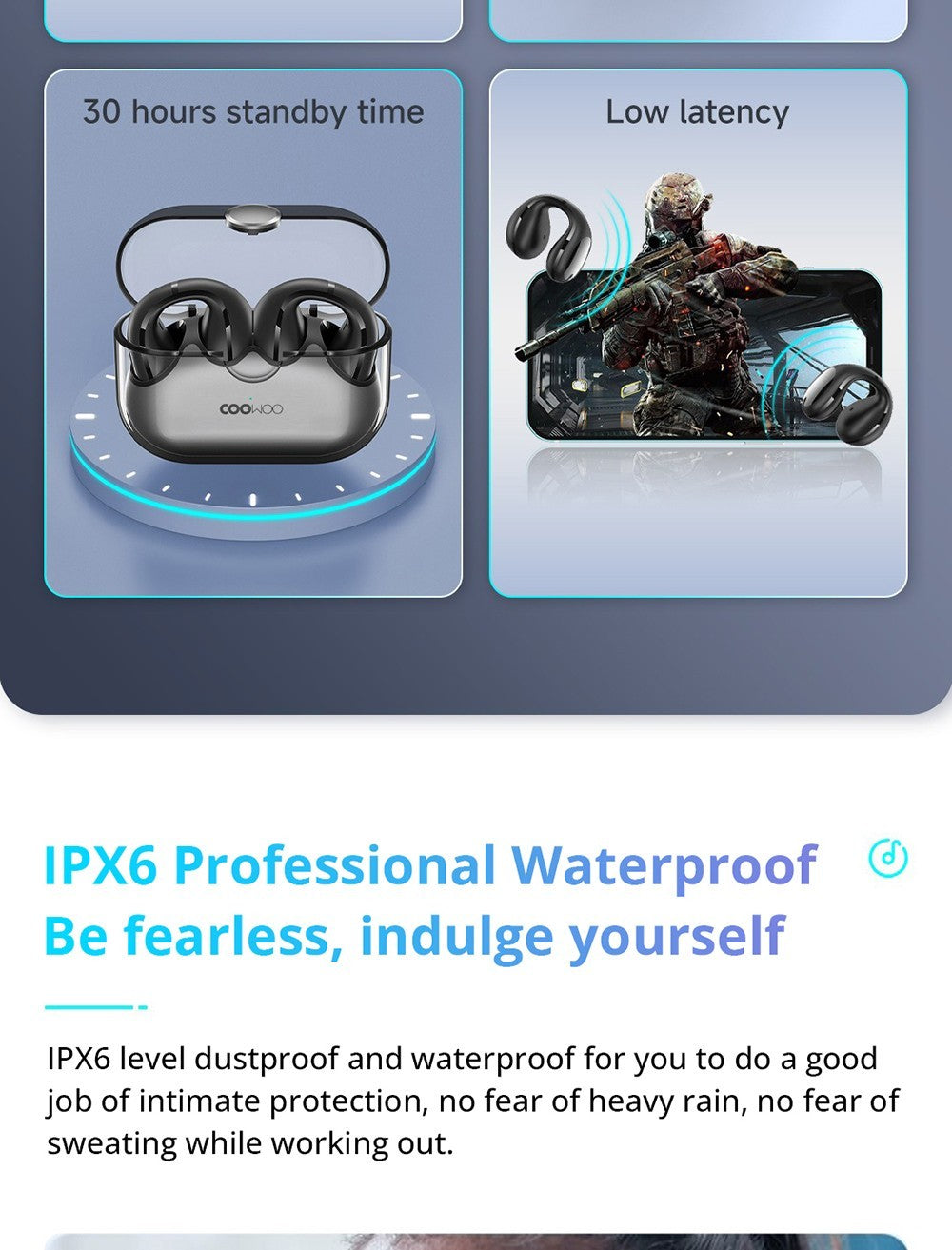 Coowoo Air Pro 6 Bluetooth sluchátka s klipem do uší - bílá