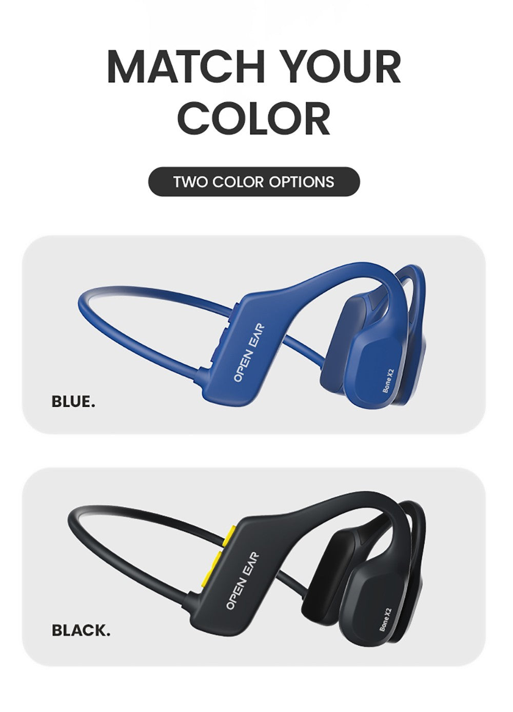 Sluchátka Coowoo OPEN EAR BONE-X2 s kostním vedením pro plavání, vodotěsná s IP68, Bluetooth 5.2, 8GB úložiště - černá