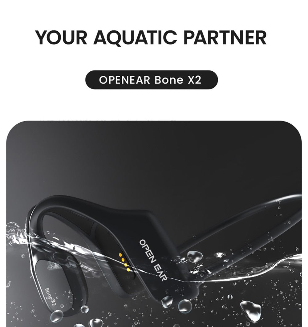 Sluchátka Coowoo OPEN EAR BONE-X2 s kostním vedením pro plavání, vodotěsná s IP68, Bluetooth 5.2, 8GB úložiště - černá