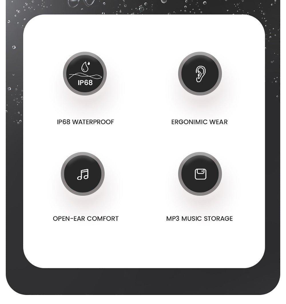 Sluchátka Coowoo OPEN EAR BONE-X2 s kostním vedením pro plavání, vodotěsná s IP68, Bluetooth 5.2, 8GB úložiště - černá