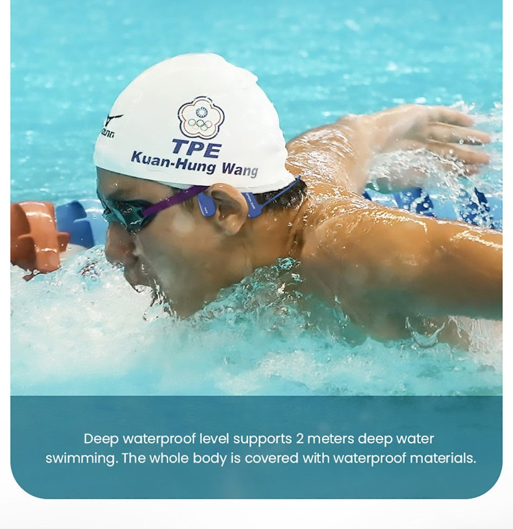 Sluchátka Coowoo OPEN EAR BONE-X2 s kostním vedením pro plavání, vodotěsná s IP68, Bluetooth 5.2, 8GB úložiště - černá