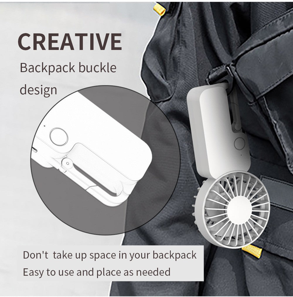 Mini ventilátor COOWOO HP1013 s přezkou na batoh, 3 rychlosti větru, baterie 2000 mAh, až 13 hodin provozu, tichý stolní ventilátor