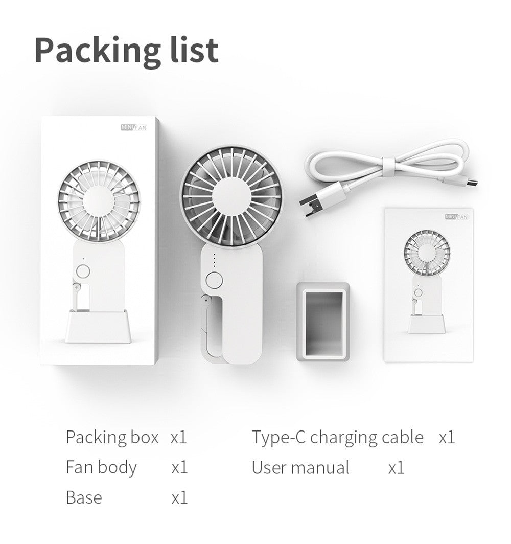 Mini ventilátor COOWOO HP1013 s přezkou na batoh, 3 rychlosti větru, baterie 2000 mAh, až 13 hodin provozu, tichý stolní ventilátor