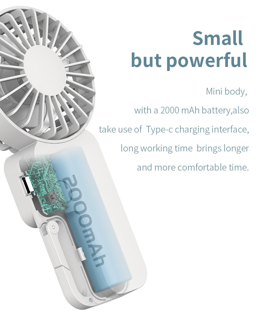 Mini ventilátor COOWOO HP1013 s přezkou na batoh, 3 rychlosti větru, baterie 2000 mAh, až 13 hodin provozu, tichý stolní ventilátor