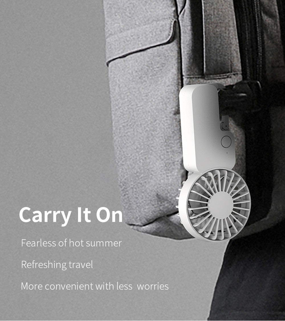 COOWOO HP1013 Mini ventilátor s přezkou na batoh, 3 rychlosti větru, baterie 2000 mAh, až 13 hodin provozu, tichý stolní ventilátor