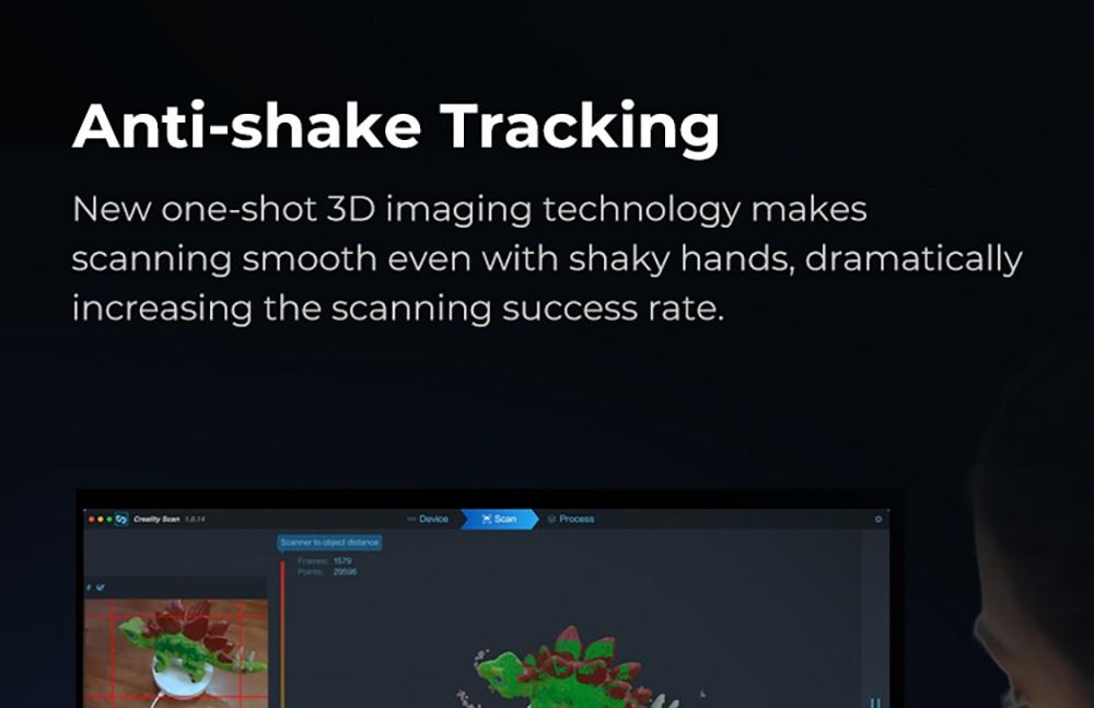 3D skener Creality CR-Scan Ferret Pro, rychlost skenování až 30 fps, přesnost 0,1 mm, pracovní vzdálenost 150–700 mm, rozsah jednoho snímání 560*820 mm, minimální skenovací vzdálenost 150x150 mm, bezdrátové připojení