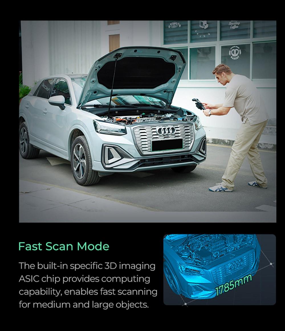 3D skener Creality CR-Scan Ferret Pro, rychlost skenování až 30 fps, přesnost 0,1 mm, pracovní vzdálenost 150–700 mm, rozsah jednoho snímání 560*820 mm, minimální skenovací vzdálenost 150x150 mm, bezdrátové připojení