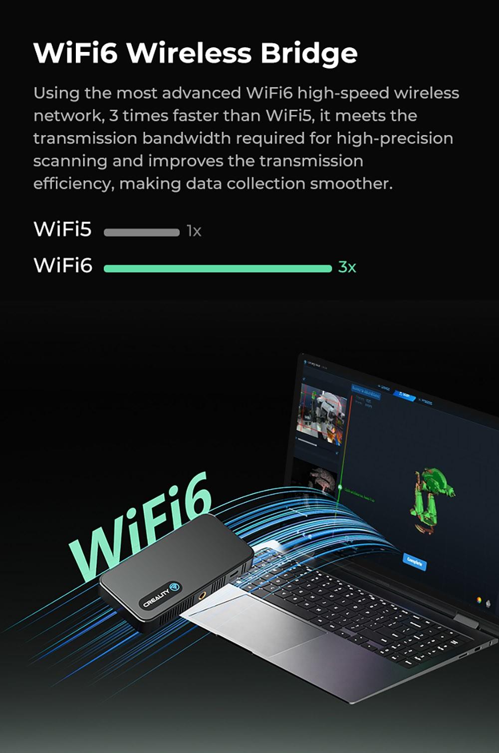 3D skener Creality CR-Scan Ferret Pro, rychlost skenování až 30 fps, přesnost 0,1 mm, pracovní vzdálenost 150–700 mm, rozsah jednoho snímání 560*820 mm, minimální skenovací vzdálenost 150x150 mm, bezdrátové připojení