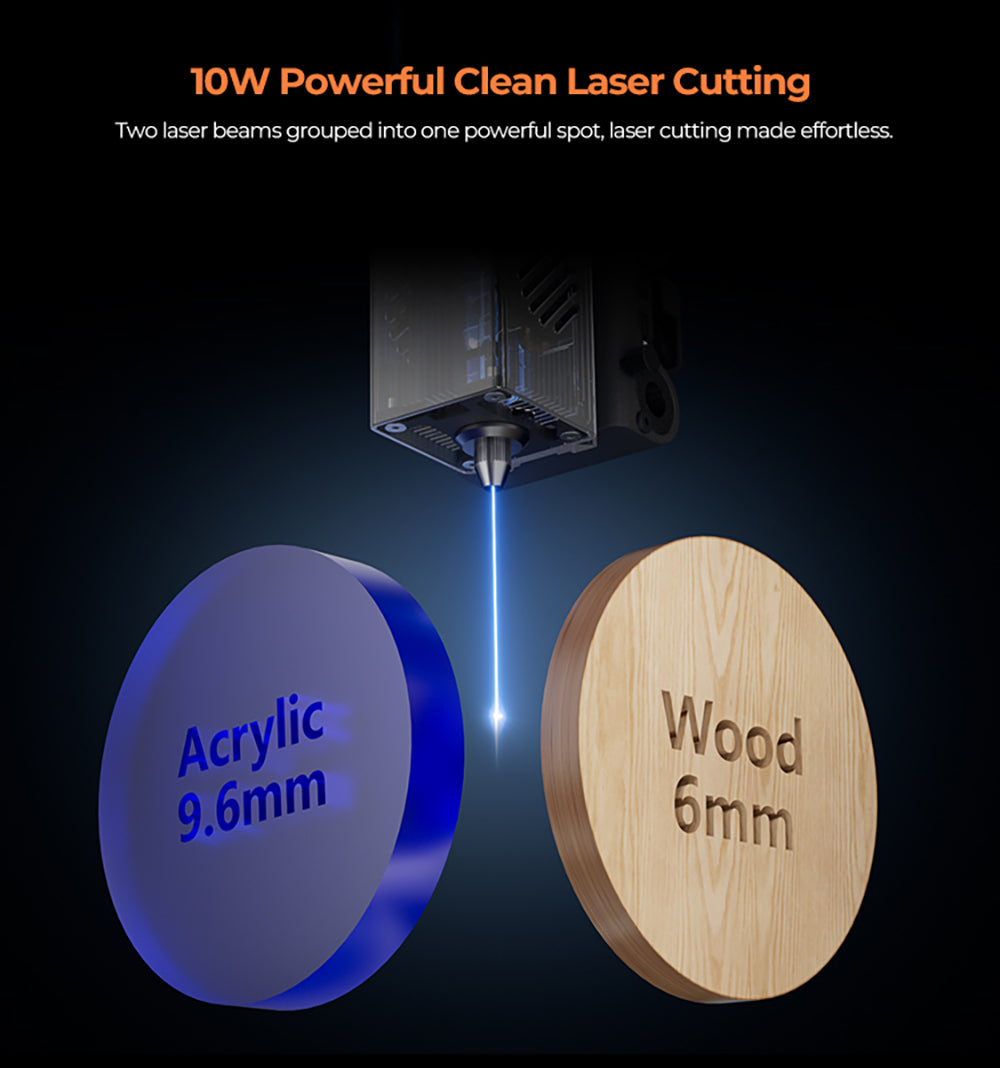 Laser Creality Falcon A1 10W FDA třídy 1, rychlé gravírování 600 mm/s, vestavěná kamera, inteligentní detekce materiálu, ochranný kryt očí, stlačené bodové vysávání 0,06 - 0,08 mm, odsávací ventilátor, 305*381 mm