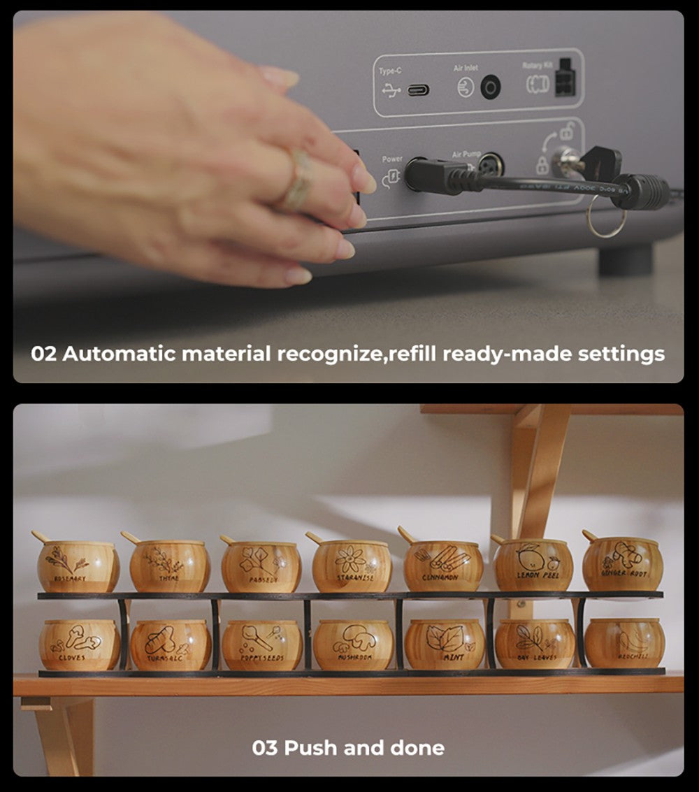 Laser Creality Falcon A1 10W FDA třídy 1, rychlé gravírování 600 mm/s, vestavěná kamera, inteligentní detekce materiálu, ochranný kryt očí, stlačené bodové vysávání 0,06 - 0,08 mm, odsávací ventilátor, 305*381 mm