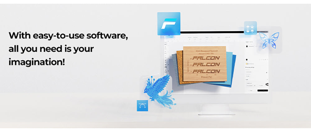 Laser Creality Falcon A1 10W FDA třídy 1, rychlé gravírování 600 mm/s, vestavěná kamera, inteligentní detekce materiálu, ochranný kryt očí, stlačené bodové vysávání 0,06 - 0,08 mm, odsávací ventilátor, 305*381 mm