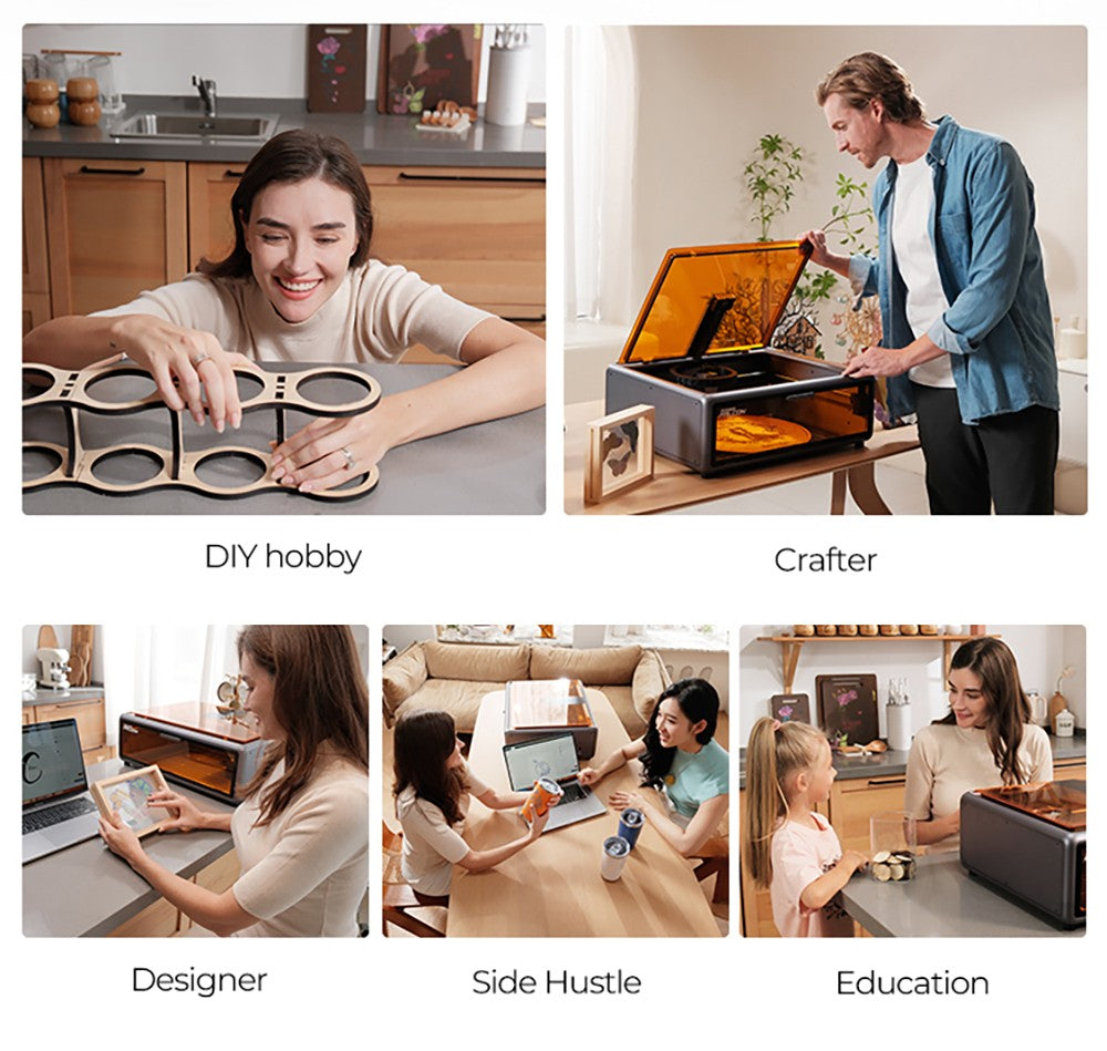 Laser Creality Falcon A1 10W FDA třídy 1, rychlé gravírování 600 mm/s, vestavěná kamera, inteligentní detekce materiálu, ochranný kryt očí, stlačené bodové vysávání 0,06 - 0,08 mm, odsávací ventilátor, 305*381 mm