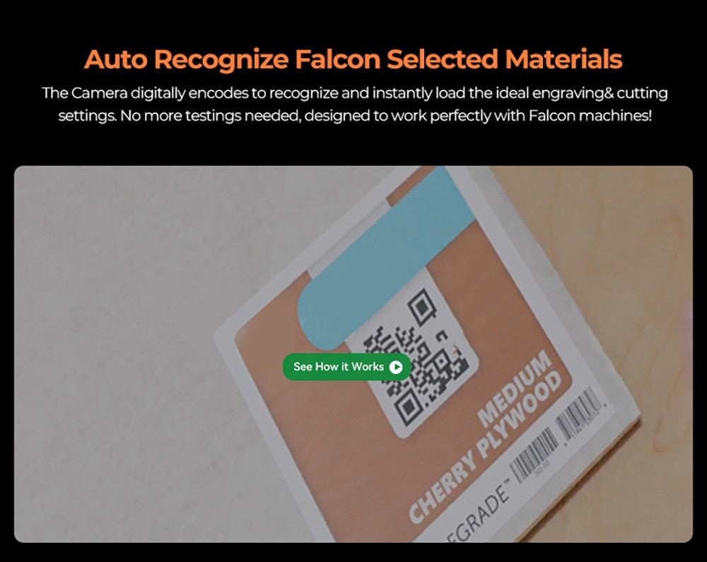 Laser Creality Falcon A1 10W FDA třídy 1, rychlé gravírování 600 mm/s, vestavěná kamera, inteligentní detekce materiálu, ochranný kryt očí, stlačené bodové vysávání 0,06 - 0,08 mm, odsávací ventilátor, 305*381 mm