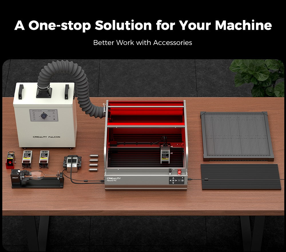 Laserová gravírka a řezačka Creality Falcon2 Pro 40W, bezpečnostní certifikace FDA třídy 1, odvod kouře, integrovaný přídavný vzduchový asistent, vestavěná kamera, ochranný pásek typu plot, monitorování požáru / proudění vzduchu / čočky, 400*415 mm