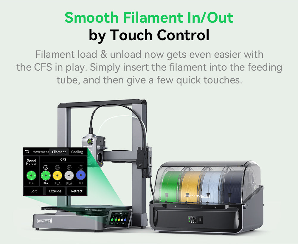 Creality Hi Combo, systém CFS Multimateriál, rychlý tisk 500 mm/s, monitorovací kamera s krytkou pro ochranu soukromí, až 16 barev, automatická kalibrace, automatické vyrovnání podložky, redukce náklonu v ose X, celokovové tělo, 260*260*300 mm