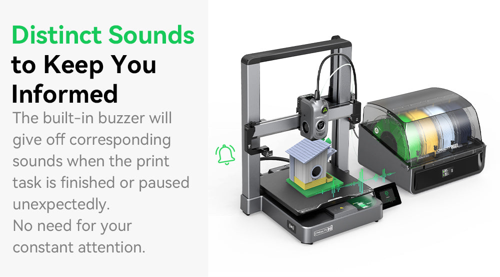 Creality Hi Combo, systém CFS Multimateriál, rychlý tisk 500 mm/s, monitorovací kamera s krytkou pro ochranu soukromí, až 16 barev, automatická kalibrace, automatické vyrovnání podložky, redukce náklonu v ose X, celokovové tělo, 260*260*300 mm