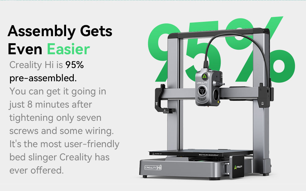 Creality Hi Combo, systém CFS Multimateriál, rychlý tisk 500 mm/s, monitorovací kamera s krytkou pro ochranu soukromí, až 16 barev, automatická kalibrace, automatické vyrovnání podložky, redukce náklonu v ose X, celokovové tělo, 260*260*300 mm
