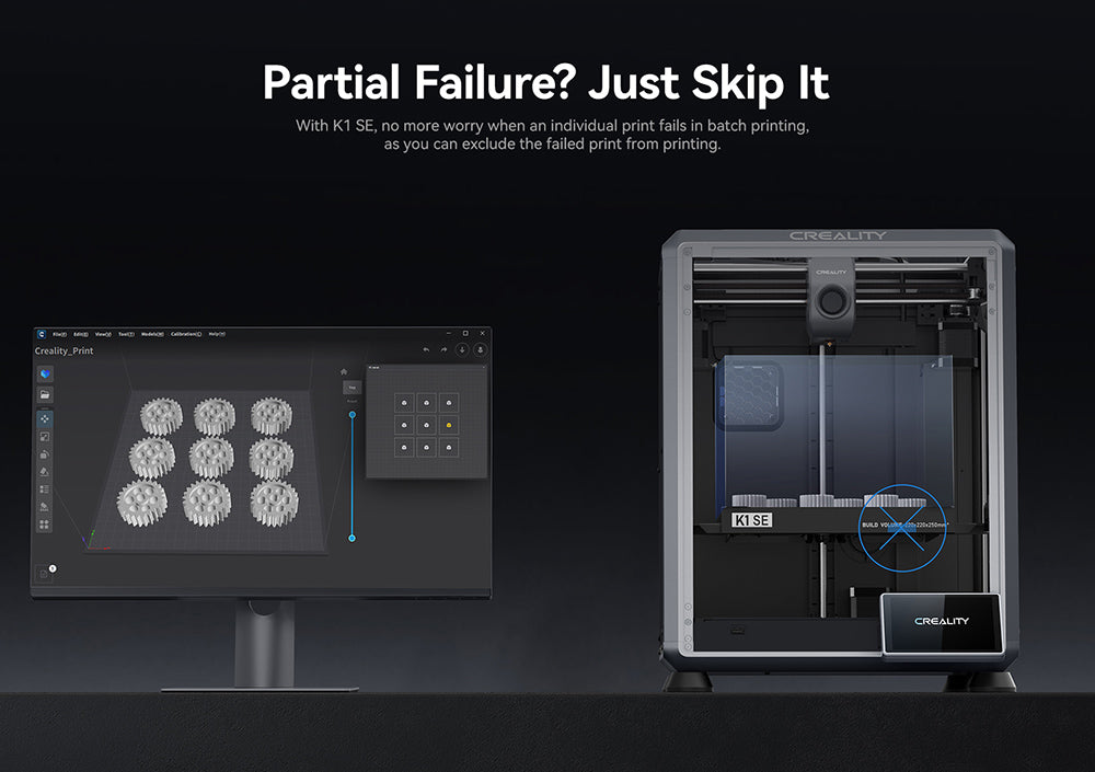 3D tiskárna Creality K1 SE, rychlost tisku 600 mm/s, tříkovová tryska, automatické vyrovnávání, systém CoreXY, 4,3palcová barevná dotyková obrazovka, 220*220*250 mm