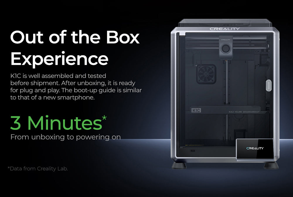 3D tiskárna Creality K1C, maximální rychlost 600 mm/s, AI kamera, rychloupínací tryska, celokovový extruder, tiskne uhlíková vlákna, vzduchový filtr a tichý režim