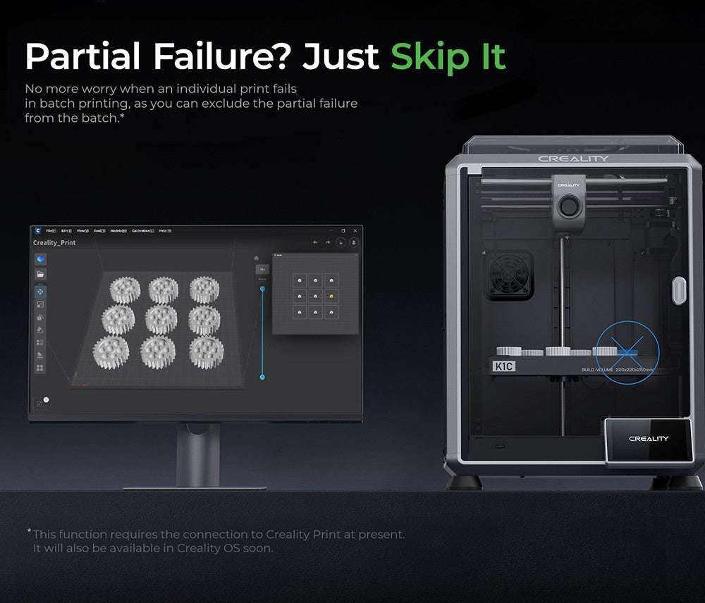 3D tiskárna Creality K1C, maximální rychlost 600 mm/s, AI kamera, rychloupínací tryska, celokovový extruder, tiskne uhlíková vlákna, vzduchový filtr a tichý režim