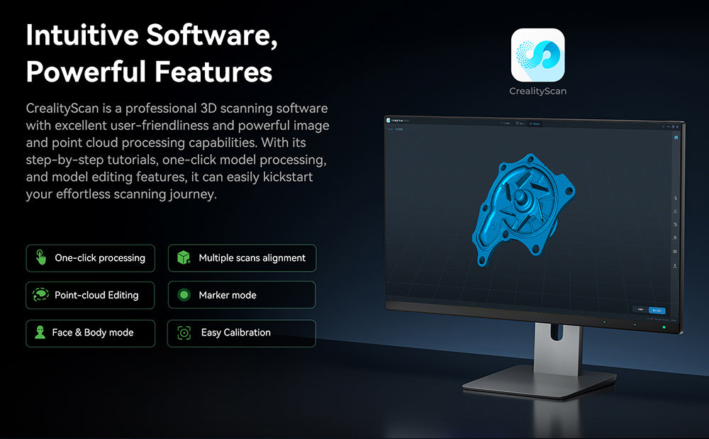 3D skener Creality CR Scan Otter, rychlost skenování 20 snímků za sekundu, přesnost 0,02 mm, 4-čočkové stereo vidění, 24bitové plnobarevné skenování, 8 infračervených světel