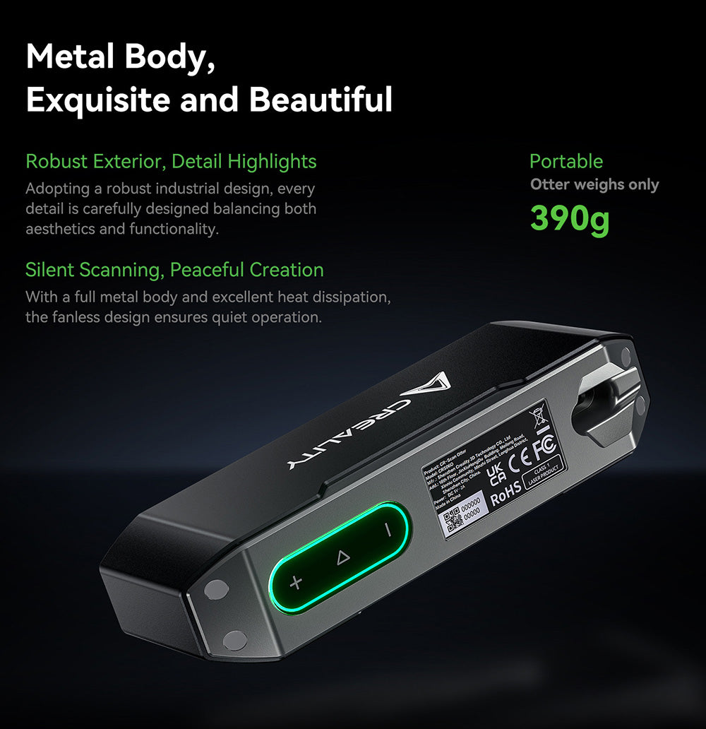 3D skener Creality CR Scan Otter, rychlost skenování 20 snímků za sekundu, přesnost 0,02 mm, 4-čočkové stereo vidění, 24bitové plnobarevné skenování, 8 infračervených světel