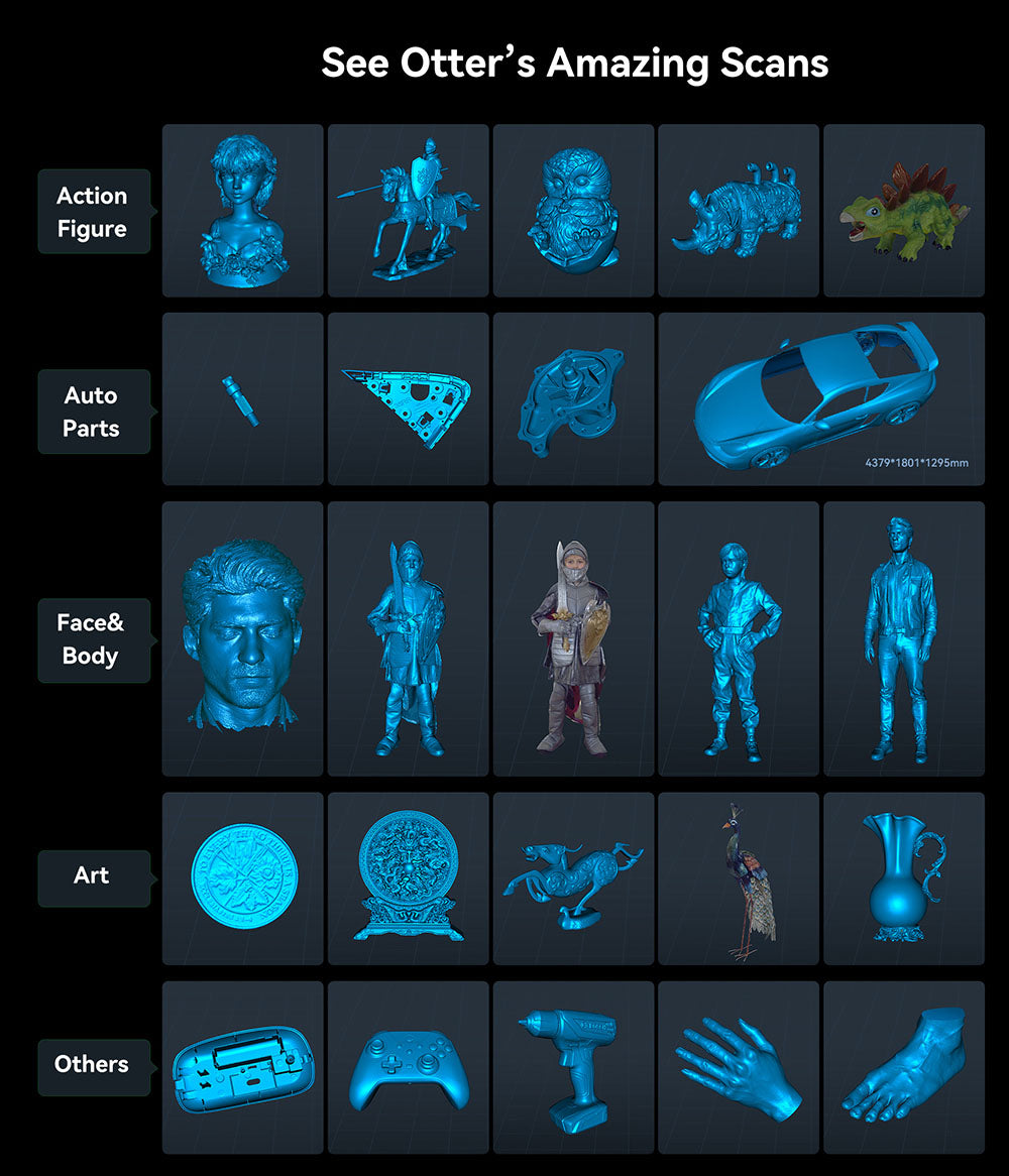3D skener Creality CR Scan Otter, rychlost skenování 20 snímků za sekundu, přesnost 0,02 mm, 4-čočkové stereo vidění, 24bitové plnobarevné skenování, 8 infračervených světel