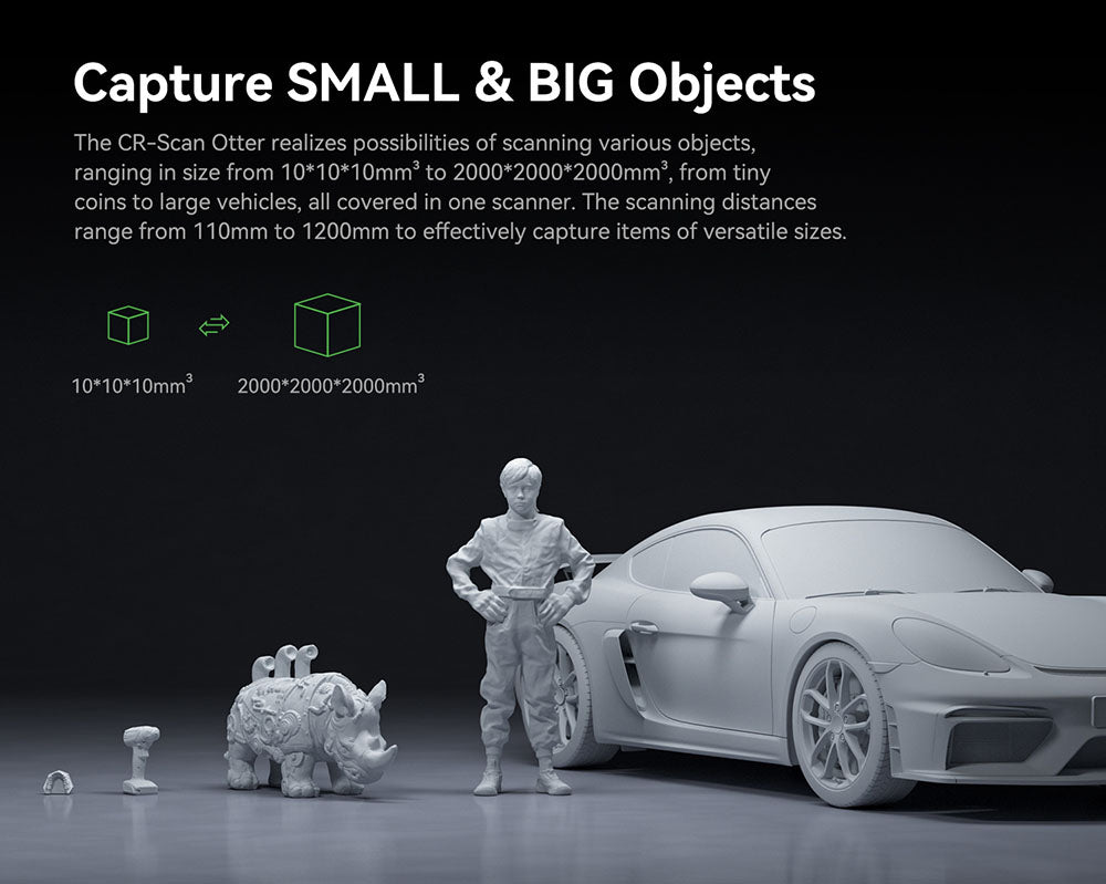 3D skener Creality CR Scan Otter, rychlost skenování 20 snímků za sekundu, přesnost 0,02 mm, 4-čočkové stereo vidění, 24bitové plnobarevné skenování, 8 infračervených světel