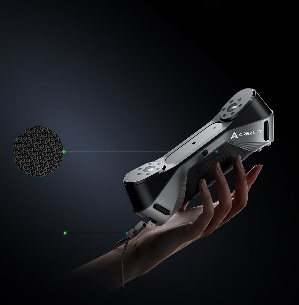 3D skener Creality Raptor, hybridní modrý laser NIR, rychlost skenování 60 snímků za sekundu, objekty o velikosti 5–2000 mm, 24bitové plnobarevné skenování, přesnost 0,02 mm, ochrana proti otřesům