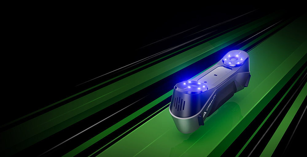 3D skener Creality Raptor, hybridní modrý laser NIR, rychlost skenování 60 snímků za sekundu, objekty o velikosti 5–2000 mm, 24bitové plnobarevné skenování, přesnost 0,02 mm, ochrana proti otřesům