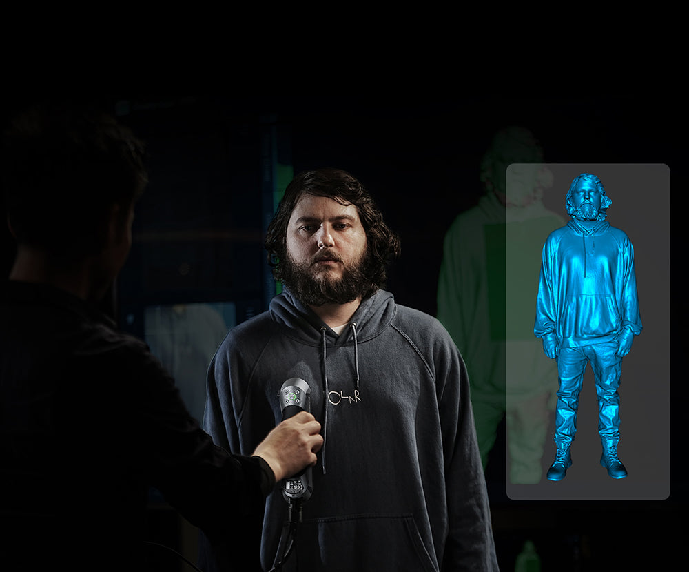 3D skener Creality Raptor, hybridní modrý laser NIR, rychlost skenování 60 snímků za sekundu, objekty o velikosti 5–2000 mm, 24bitové plnobarevné skenování, přesnost 0,02 mm, ochrana proti otřesům