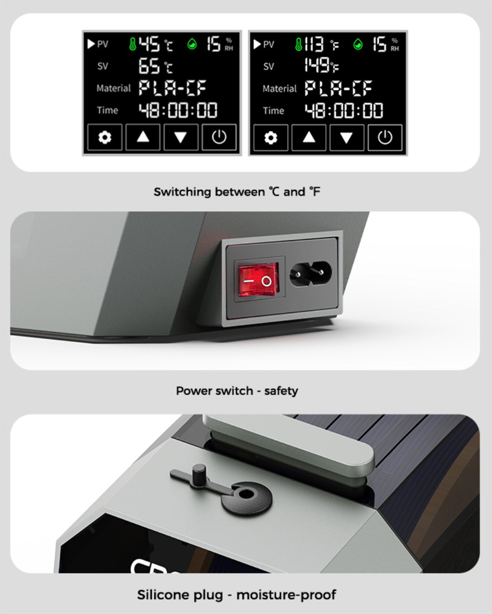 Sušička filamentů Creality Space Pi pro 3D tiskárnu, PTC 360 stupňů horkovzdušného ohřevu, 48hodinový časovač, dotykový LCD displej