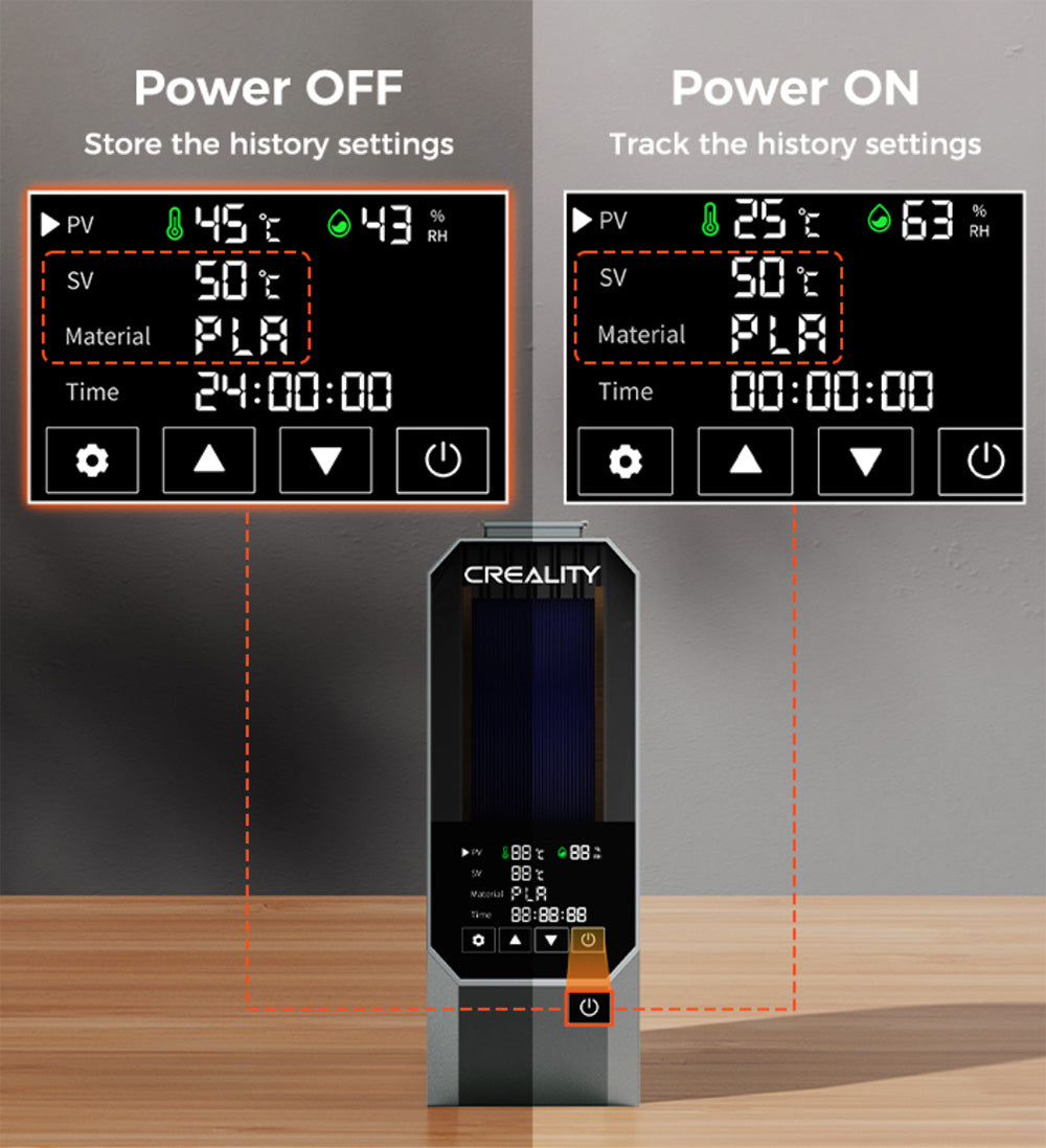Sušička filamentů Creality Space Pi pro 3D tiskárnu, PTC 360 stupňů horkovzdušného ohřevu, 48hodinový časovač, dotykový LCD displej