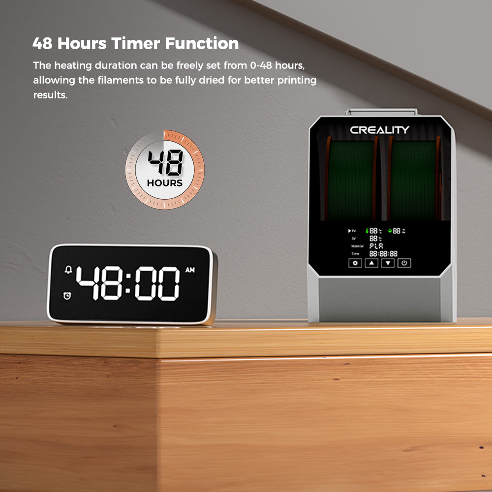 Sušička filamentů Creality Space Pi Plus pro 3D tiskárnu, kapacita 2 rolí, PTC 360 stupňů horkovzdušného ohřevu, 48hodinový časovač, dotykový LCD displej