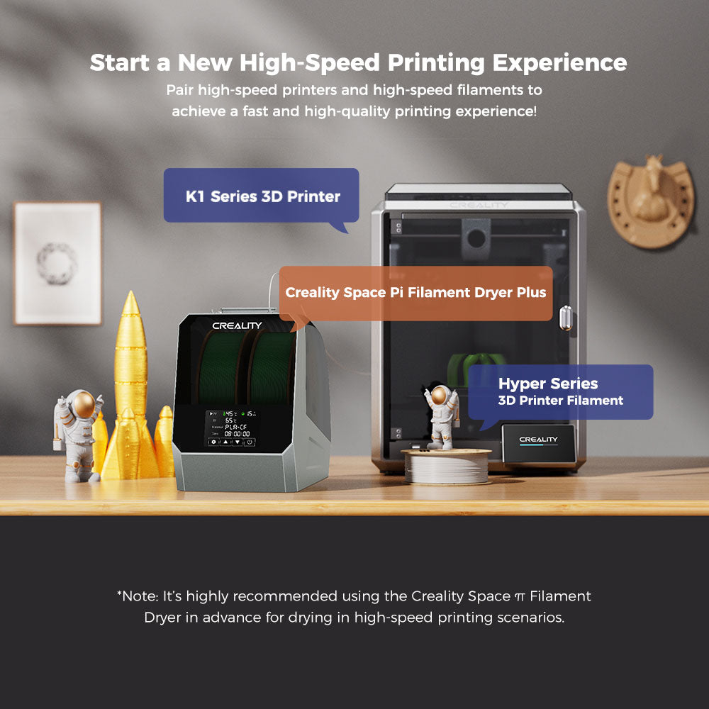 Sušička filamentů Creality Space Pi Plus pro 3D tiskárnu, kapacita 2 rolí, PTC 360 stupňů horkovzdušného ohřevu, 48hodinový časovač, dotykový LCD displej