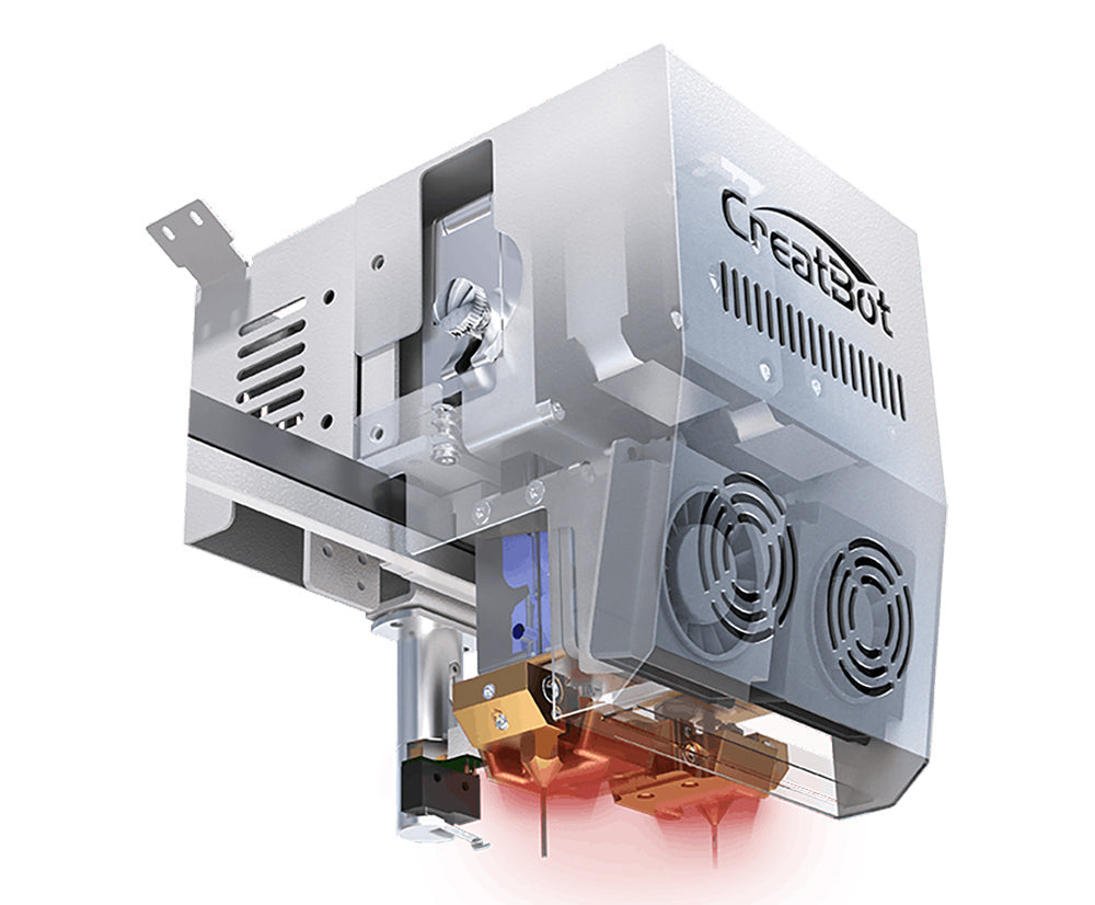 3D tiskárna CreatBot PEEK-300, automatické vyrovnávání, automatické zvedání duálních extruderů, rychlost tisku 10–120 mm/s, systém přímého žíhání, chlazení vzduchovým čerpadlem/vodou, objem jednoho extruderu 300x300x400 mm, objem duálního extruderu 240x300x400 mm