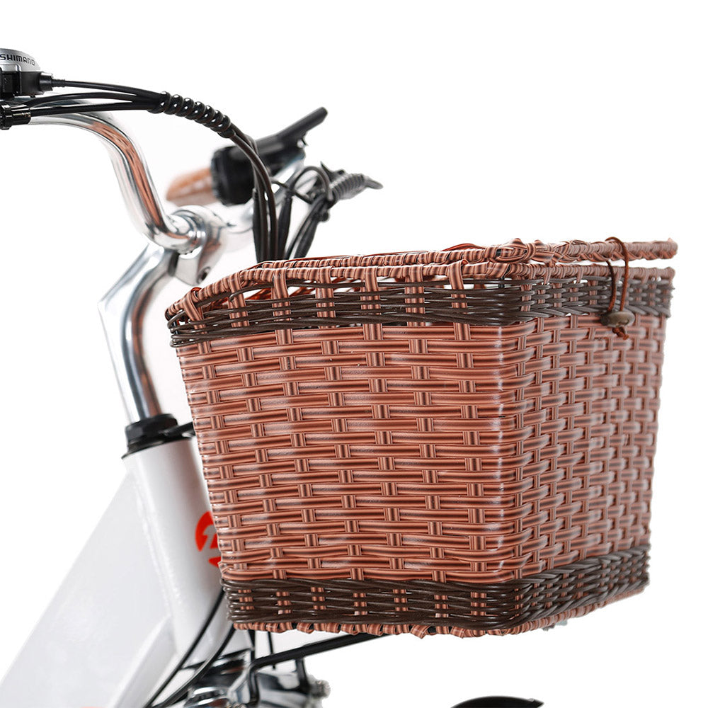 CYSUM Cityrun-26 Step-Thru Electric City Bike 26 Inch Tire 250W Motor 36V 10Ah Battery 25km/h Max Speed 30-50km Range SHIMANO 7-speed Gear Dual Disc Brake - White